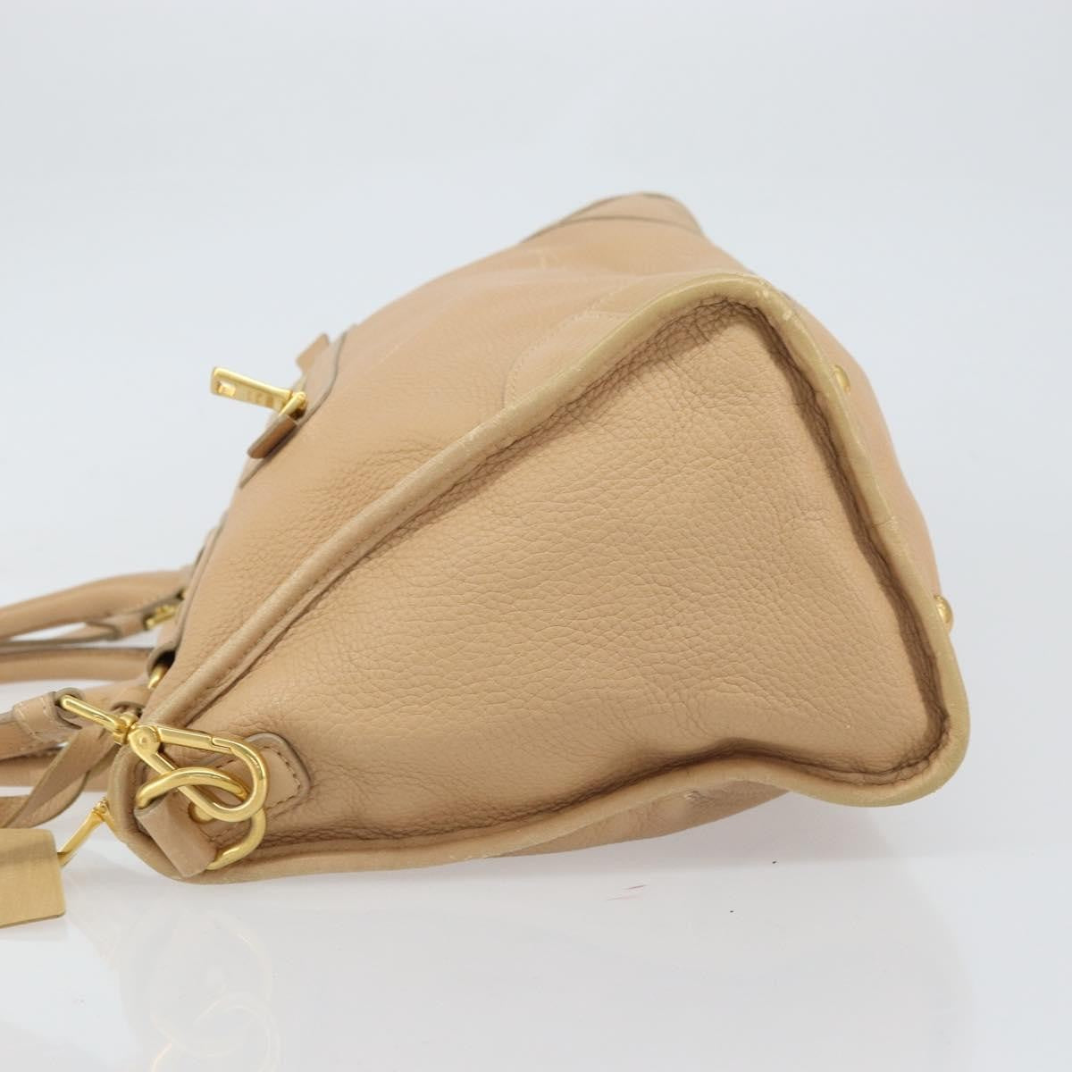 Prada Front Zip Convertible Satchel Cervo Leather Beige Leather Handbag (Authentic Pre-Loved)