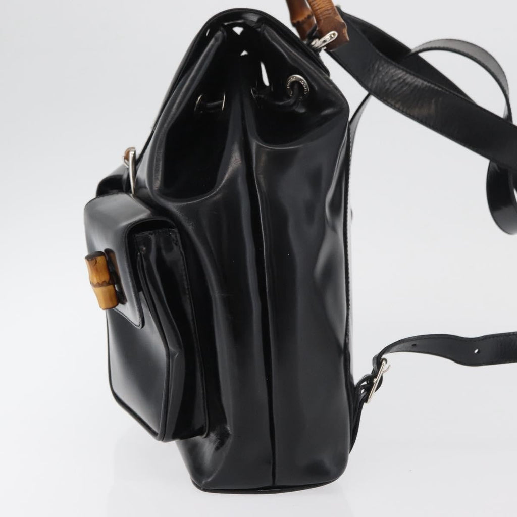 Gucci Vintage Bamboo Backpack Patent Leather Black Patent_Leather Backpack Bag (Authentic Pre-Loved)
