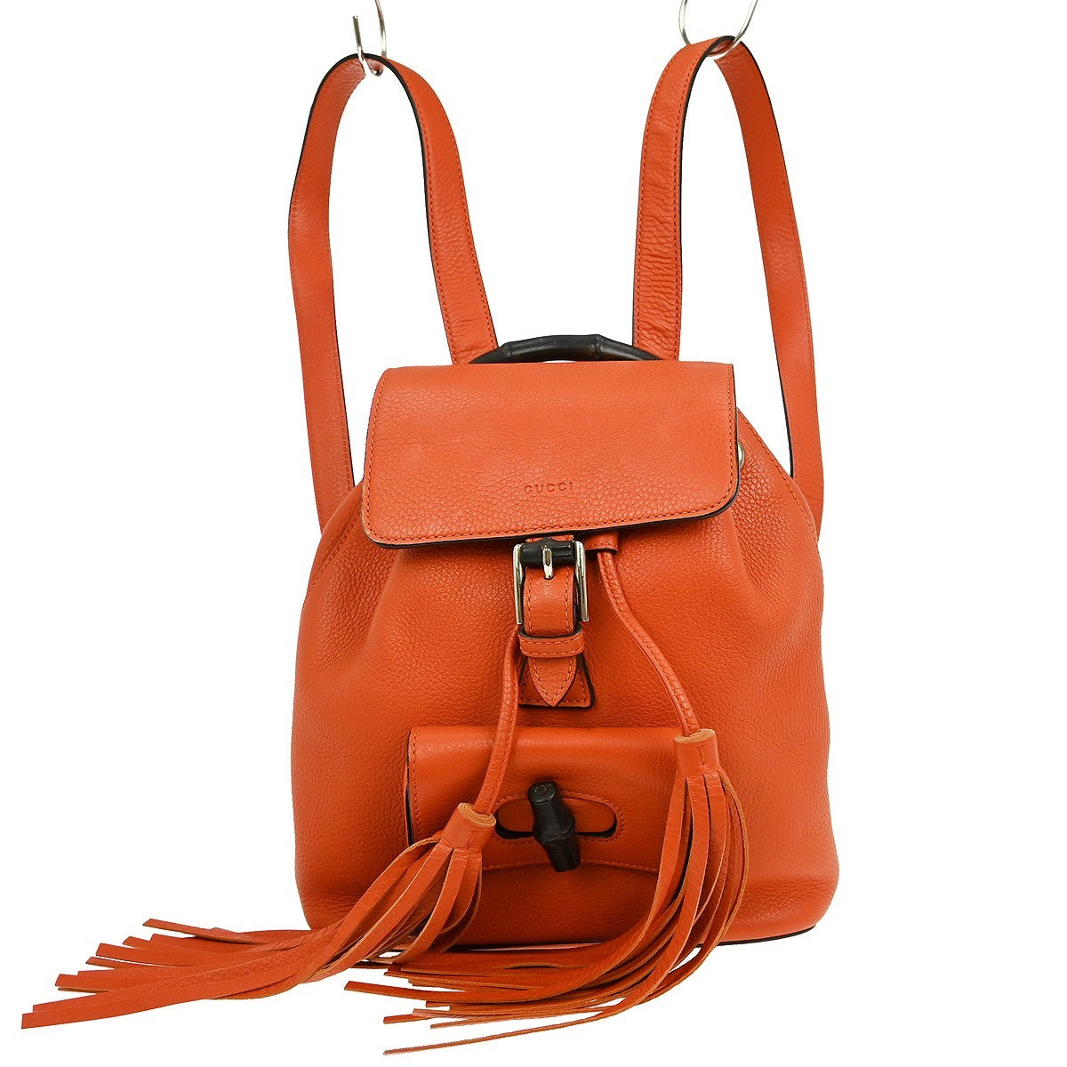 Gucci Bamboo Tassel Backpack Leather Orange Leather Backpack Bag (Authentic Pre-Loved)