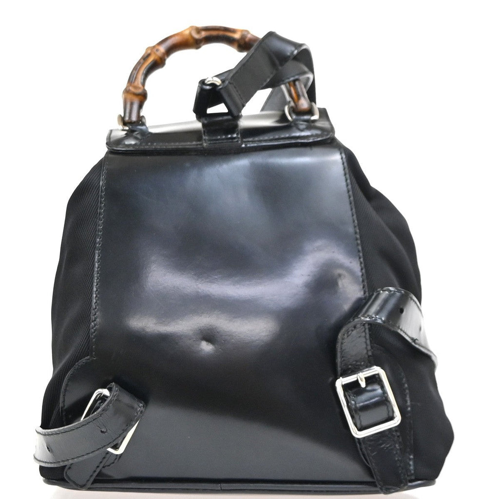 Gucci Vintage Bamboo Backpack Nylon And Patent Leather Black Nylon Backpack Bag (Authentic Pre-Loved)