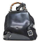 Gucci Vintage Bamboo Backpack Nylon And Patent Leather Black Nylon Backpack Bag (Authentic Pre-Loved)