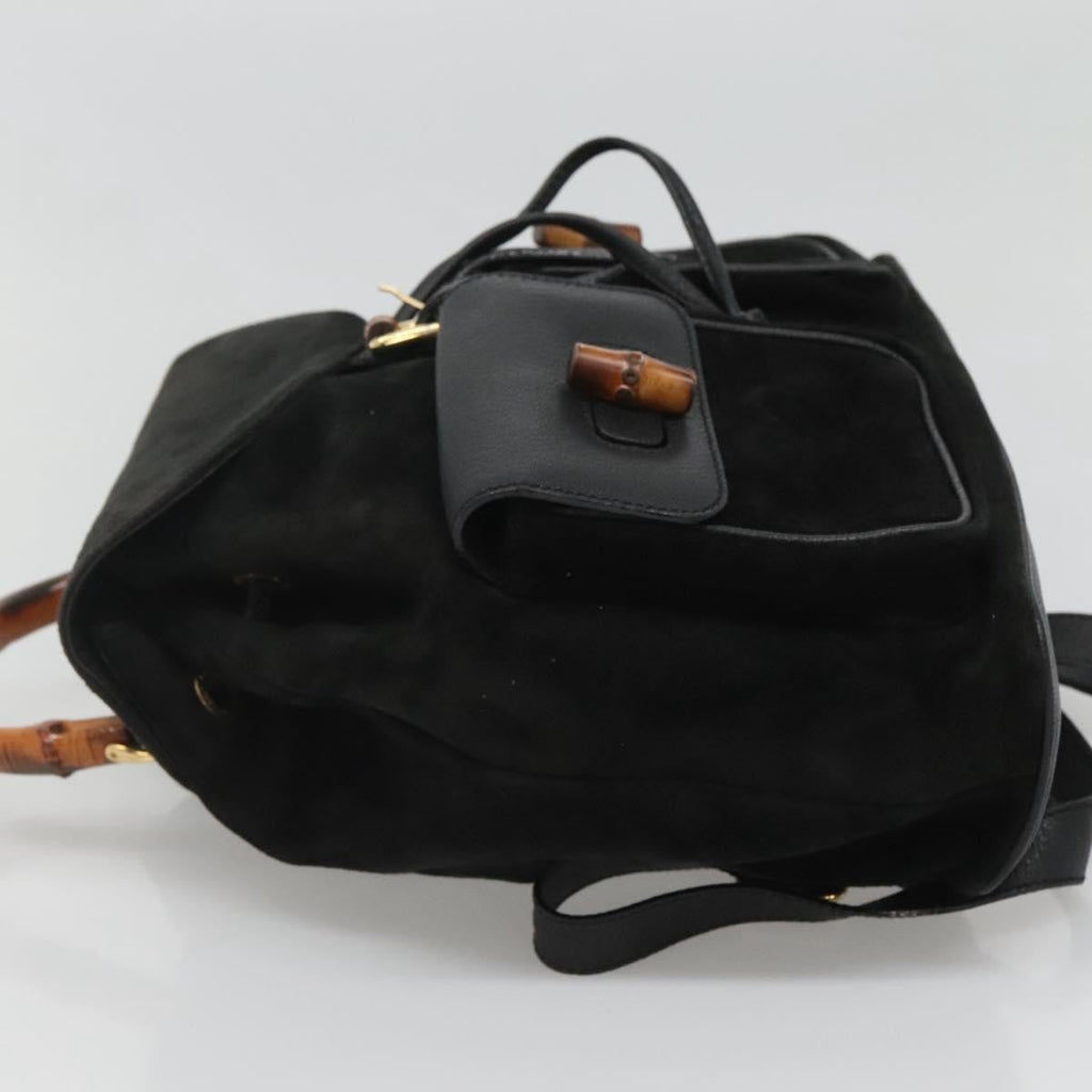 Gucci Vintage Bamboo Backpack Suede And Leather Black Suede Backpack Bag (Authentic Pre-Loved)