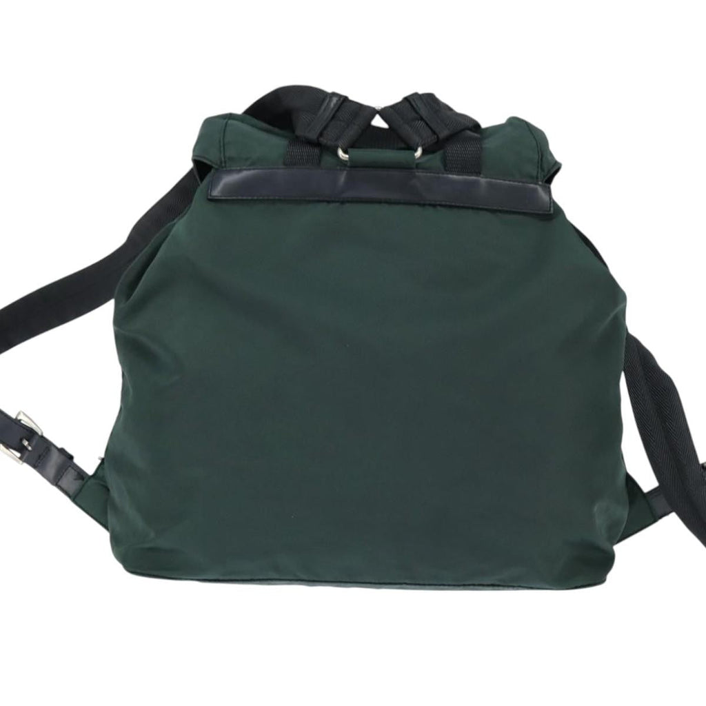 Prada Vela Double Front Pocket Backpack Tessuto With Saffiano Leather Khaki Nylon Backpack Bag (Authentic Pre-Loved)