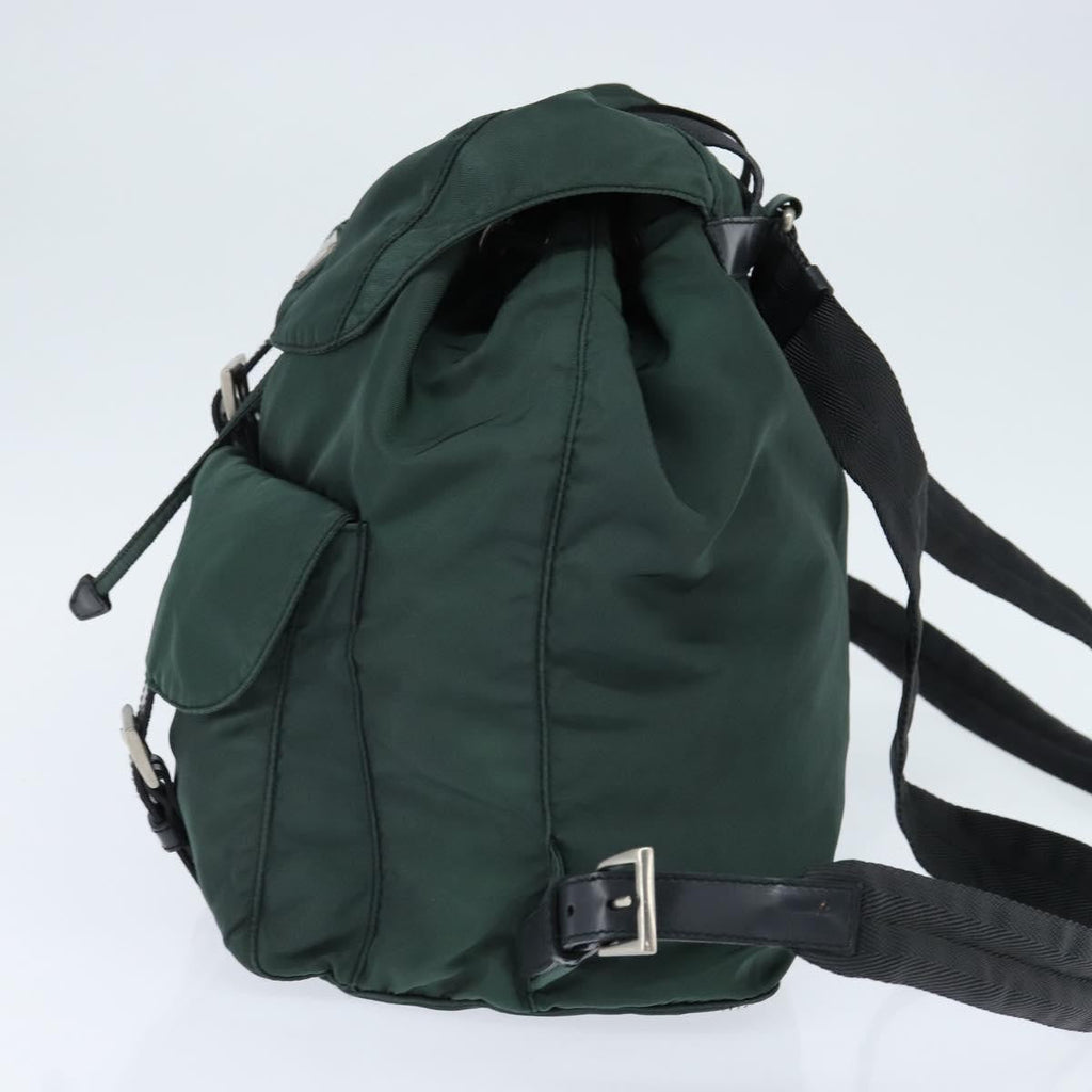 Prada Vela Double Front Pocket Backpack Tessuto With Saffiano Leather Khaki Nylon Backpack Bag (Authentic Pre-Loved)
