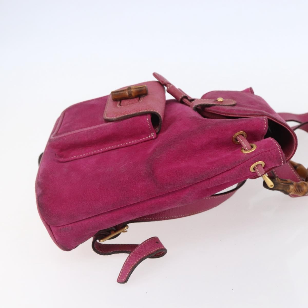 Gucci Vintage Bamboo Backpack Suede Pink Suede Backpack Bag (Authentic Pre-Loved)