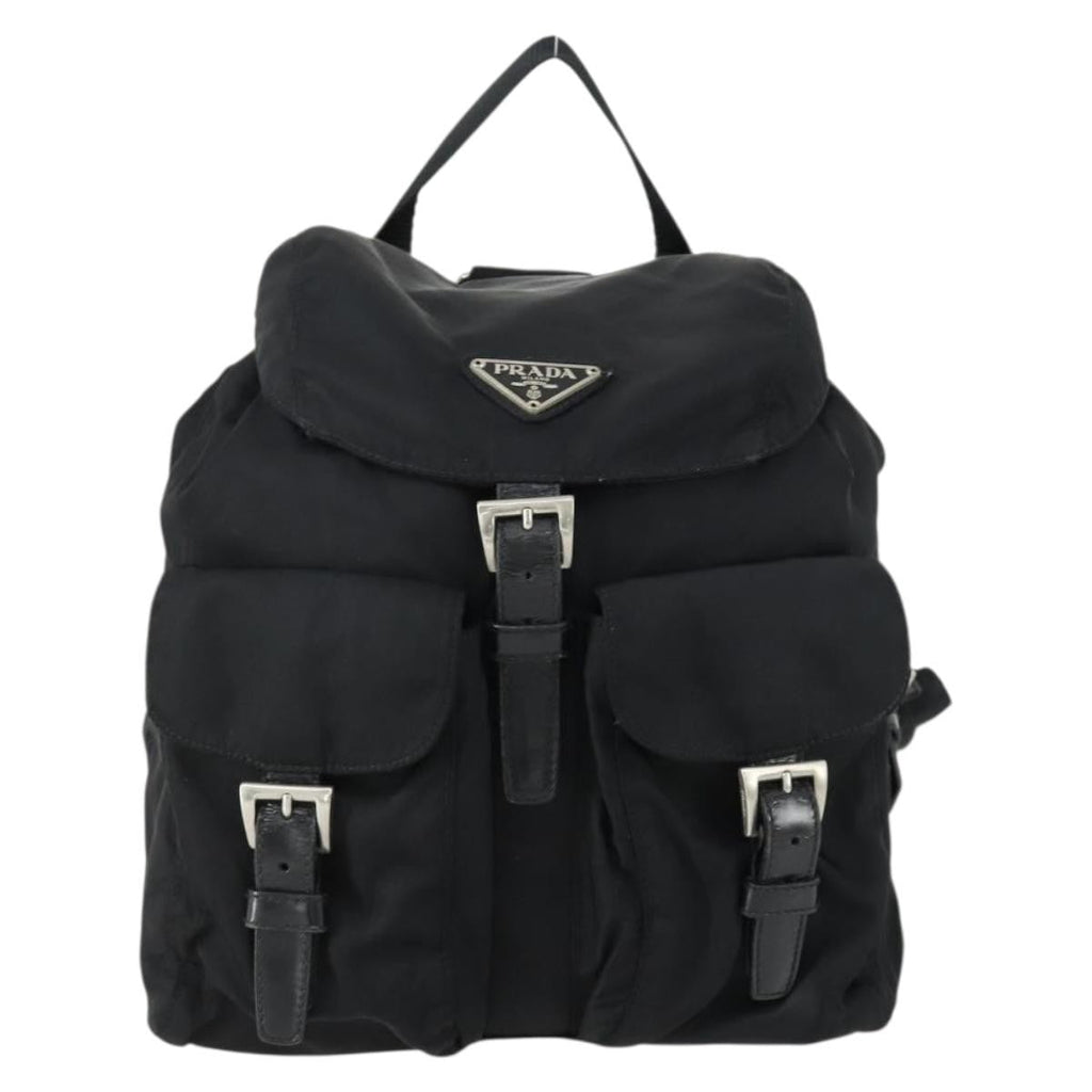 Prada Vela Double Front Pocket Backpack Tessuto With Saffiano Leather Black Nylon Backpack Bag (Authentic Pre-Loved)