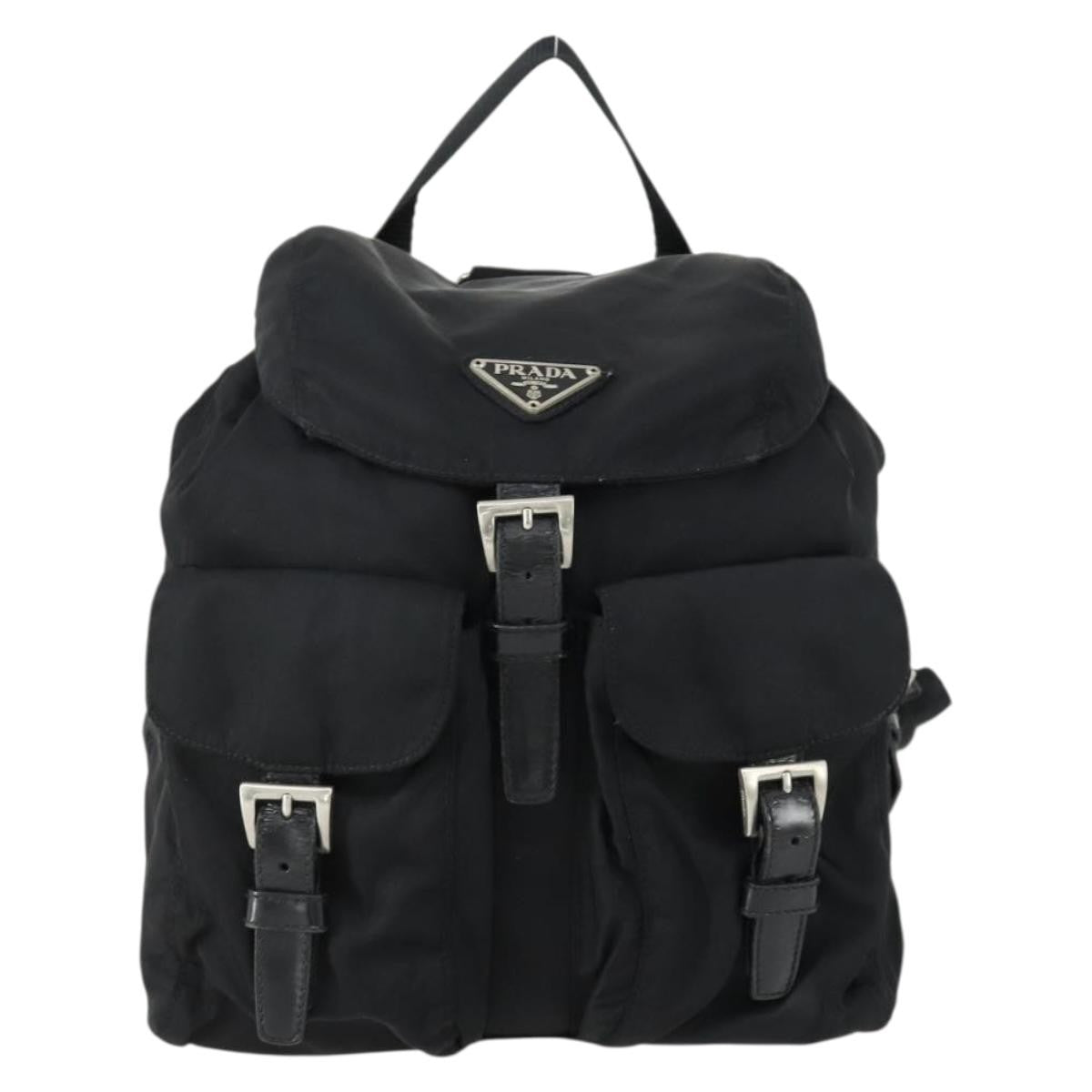 Prada Vela Double Front Pocket Backpack Tessuto With Saffiano Leather Black Nylon Backpack Bag (Authentic Pre-Loved)