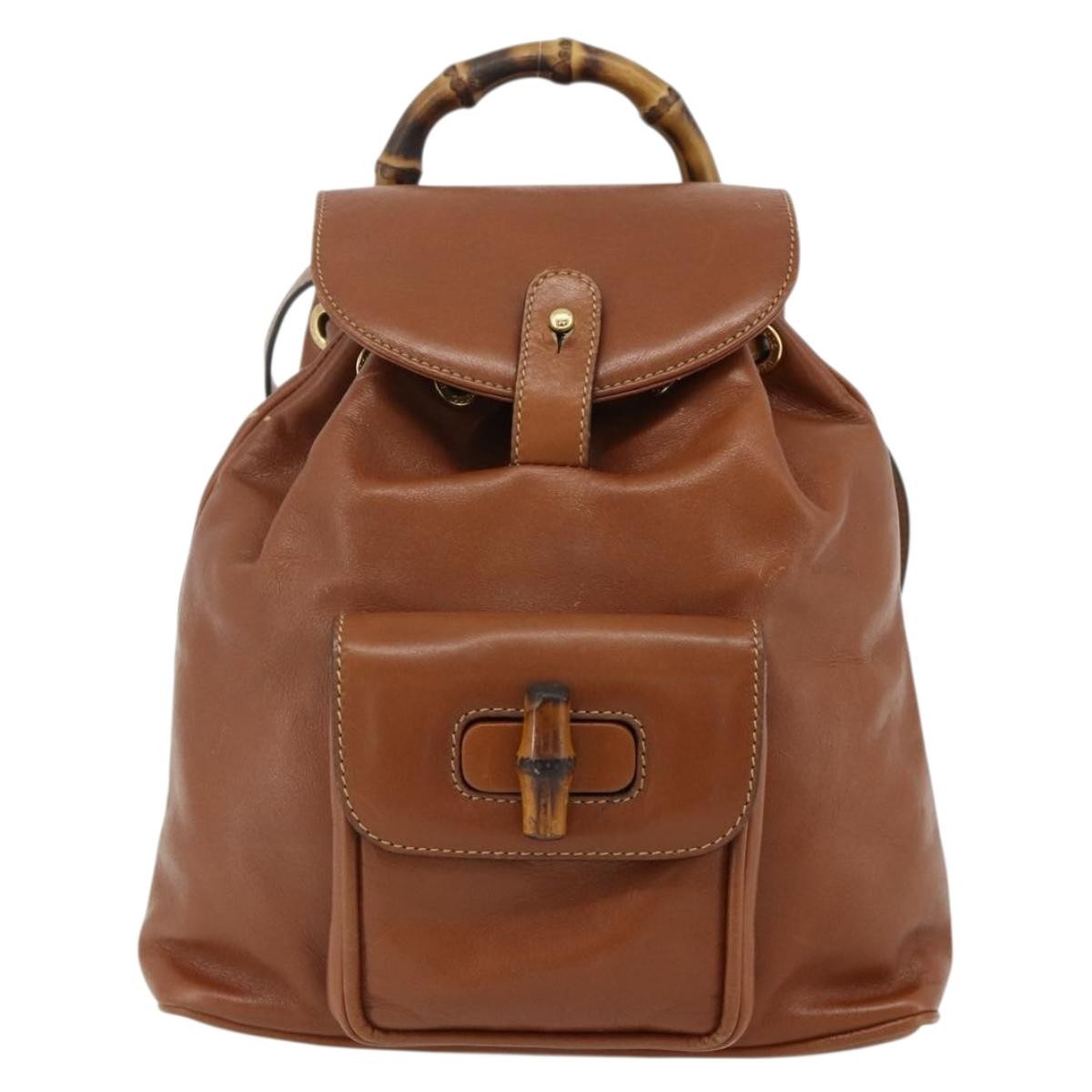 Gucci Vintage Bamboo Backpack Leather Brown Leather Backpack Bag (Authentic Pre-Loved)