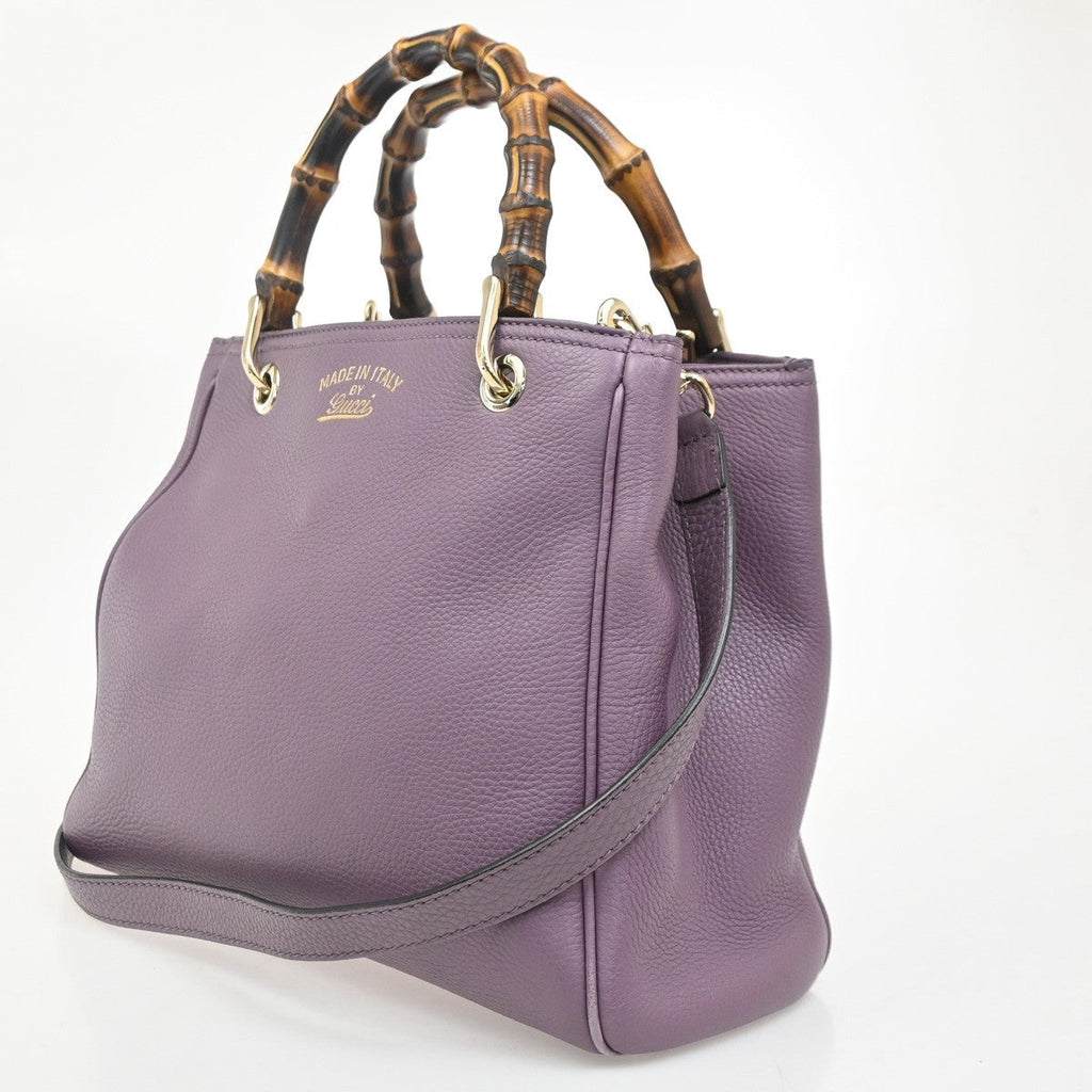Gucci Bamboo Shopper Tote Leather Purple Leather Handbag (Authentic Pre-Loved)