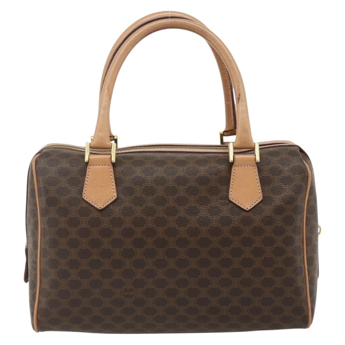 Celine Vintage Macadam Boston Bag Canvas And Leather Brown Canvas Handbag (Authentic Pre-Loved)