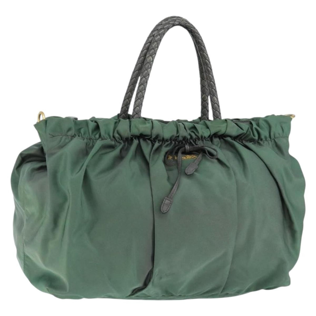 Prada Convertible Bow Tote Tessuto Green Nylon Handbag (Authentic Pre-Loved)