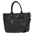 Prada Front Zip Tote Vitello Daino Black Leather Handbag (Authentic Pre-Loved)