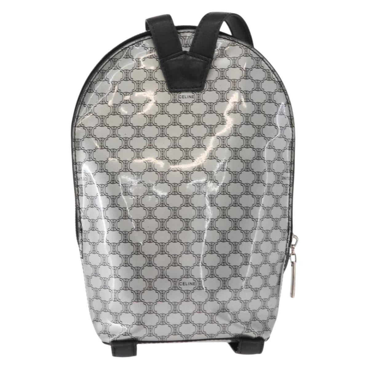 Celine Vintage Macadam Backpack Canvas And Leather Silver Pvc Backpack Bag (Authentic Pre-Loved)