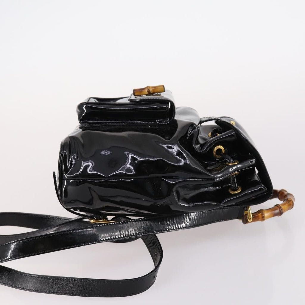 Gucci Vintage Bamboo Backpack Patent Black Patent_Leather Backpack Bag (Authentic Pre-Loved)