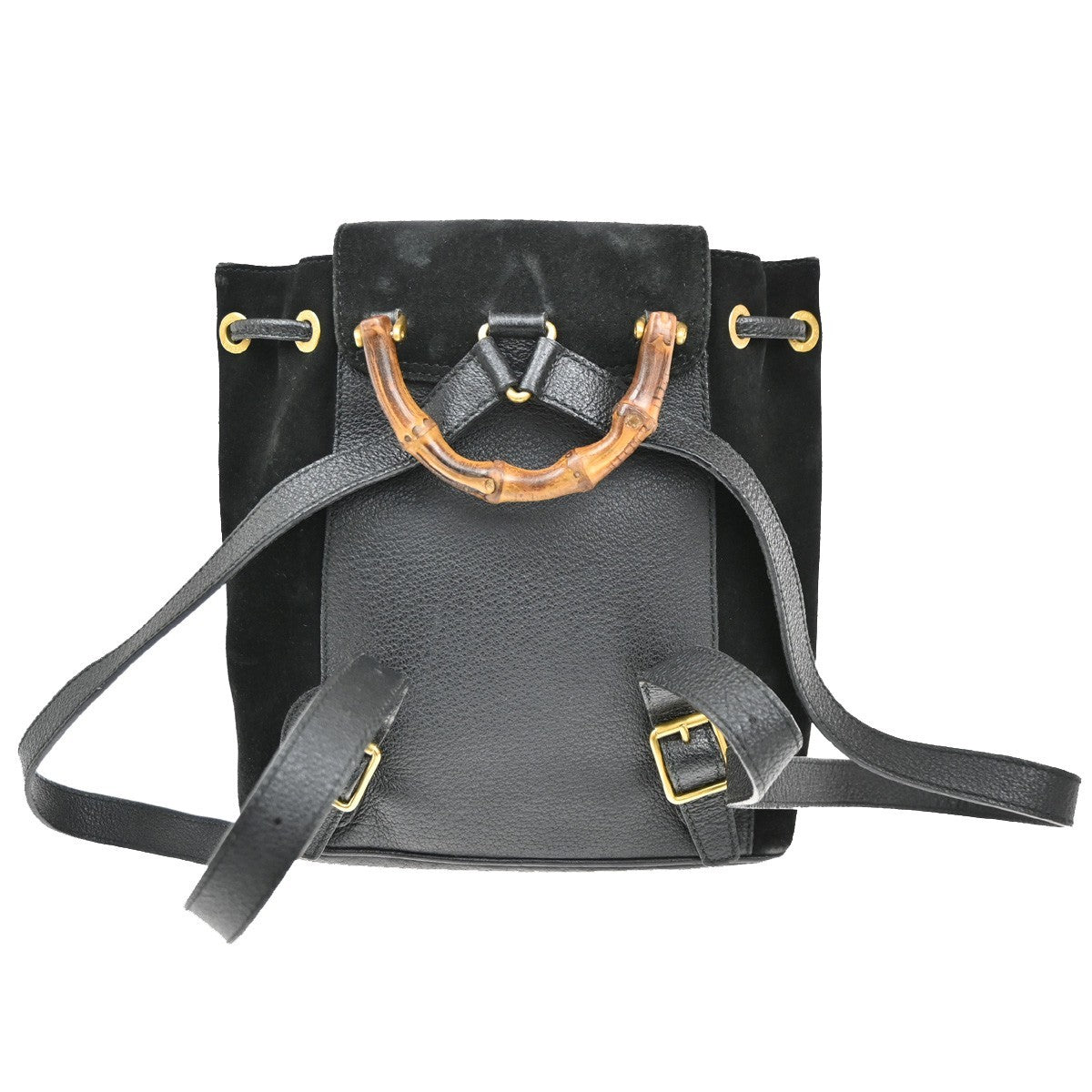 Gucci Vintage Bamboo Backpack Suede Black Suede Backpack Bag (Authentic Pre-Loved)