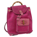 Gucci Vintage Bamboo Backpack Suede Pink Suede Backpack Bag (Authentic Pre-Loved)