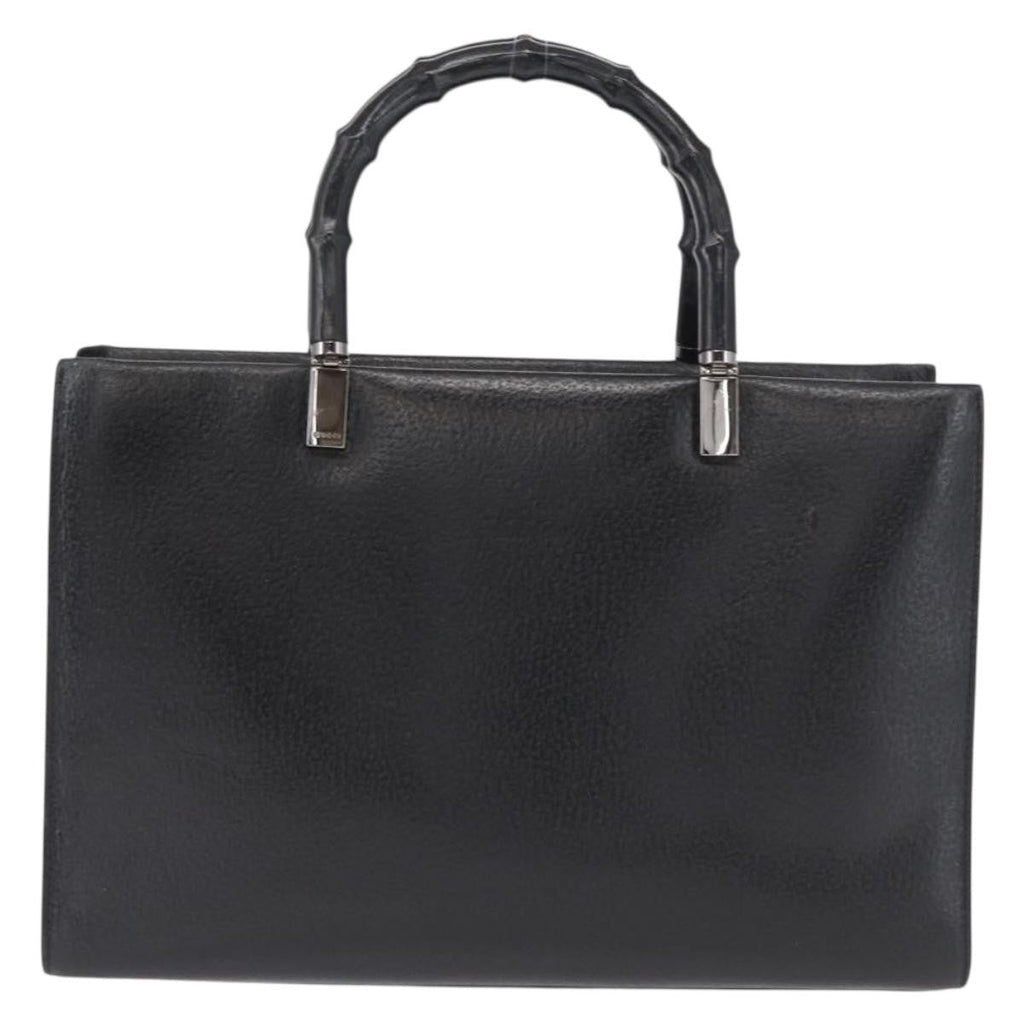 Gucci Vintage Bamboo Handle Bag Leather Black Leather Handbag (Authentic Pre-Loved)