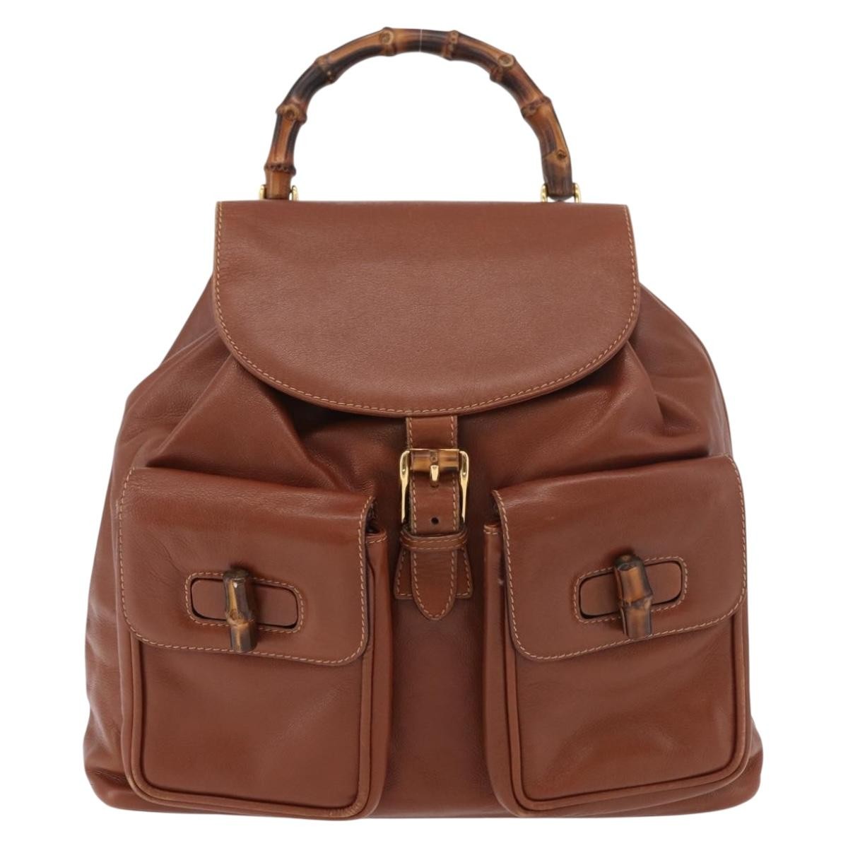 Gucci Vintage Bamboo Backpack Leather Brown Leather Backpack Bag (Pre-Loved)