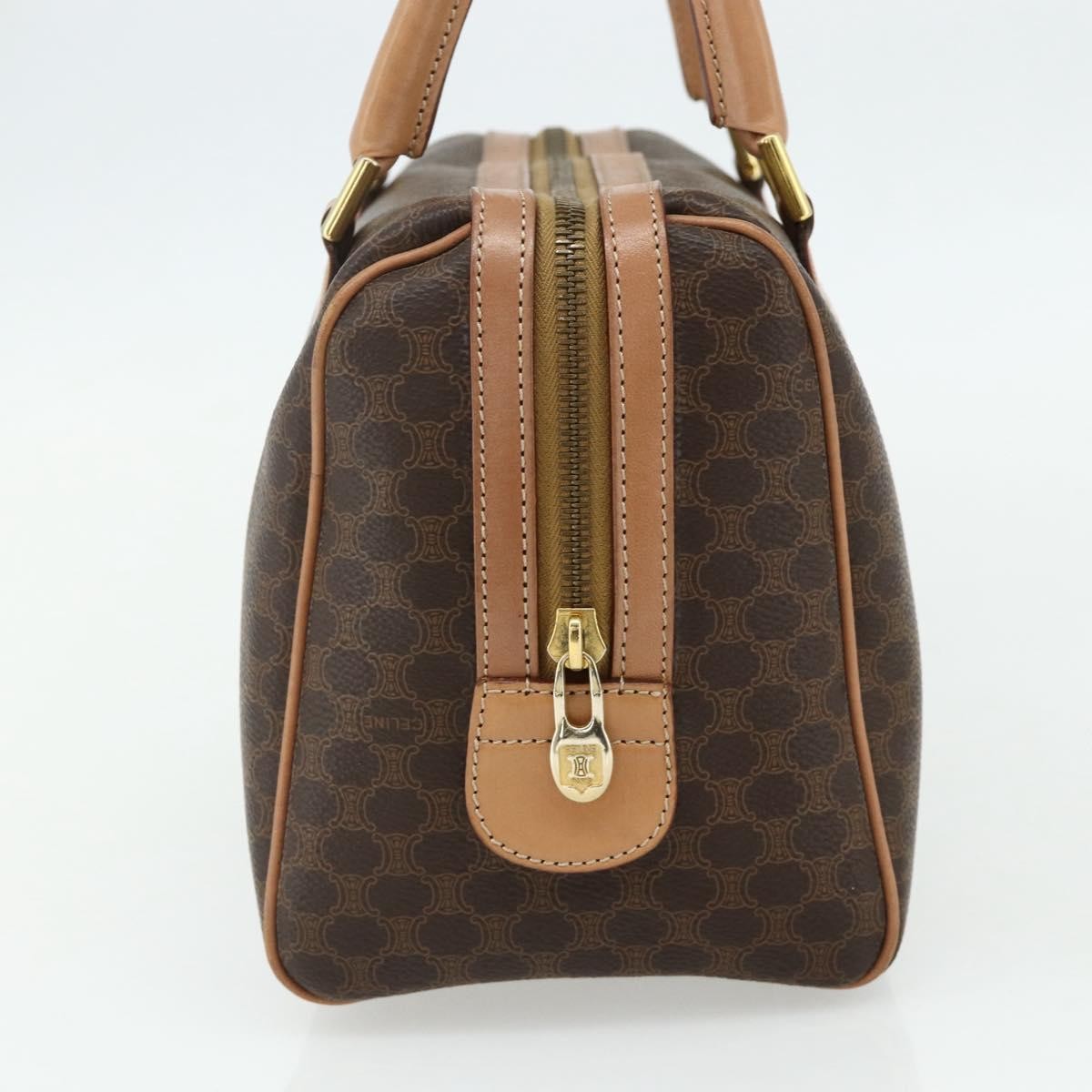 Celine Vintage Macadam Boston Bag Canvas And Leather Brown Canvas Handbag (Authentic Pre-Loved)