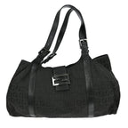 Fendi Belted Shoulder Bag Zucchino Canvas Black Canvas Handbag (Authentic Pre-Loved)