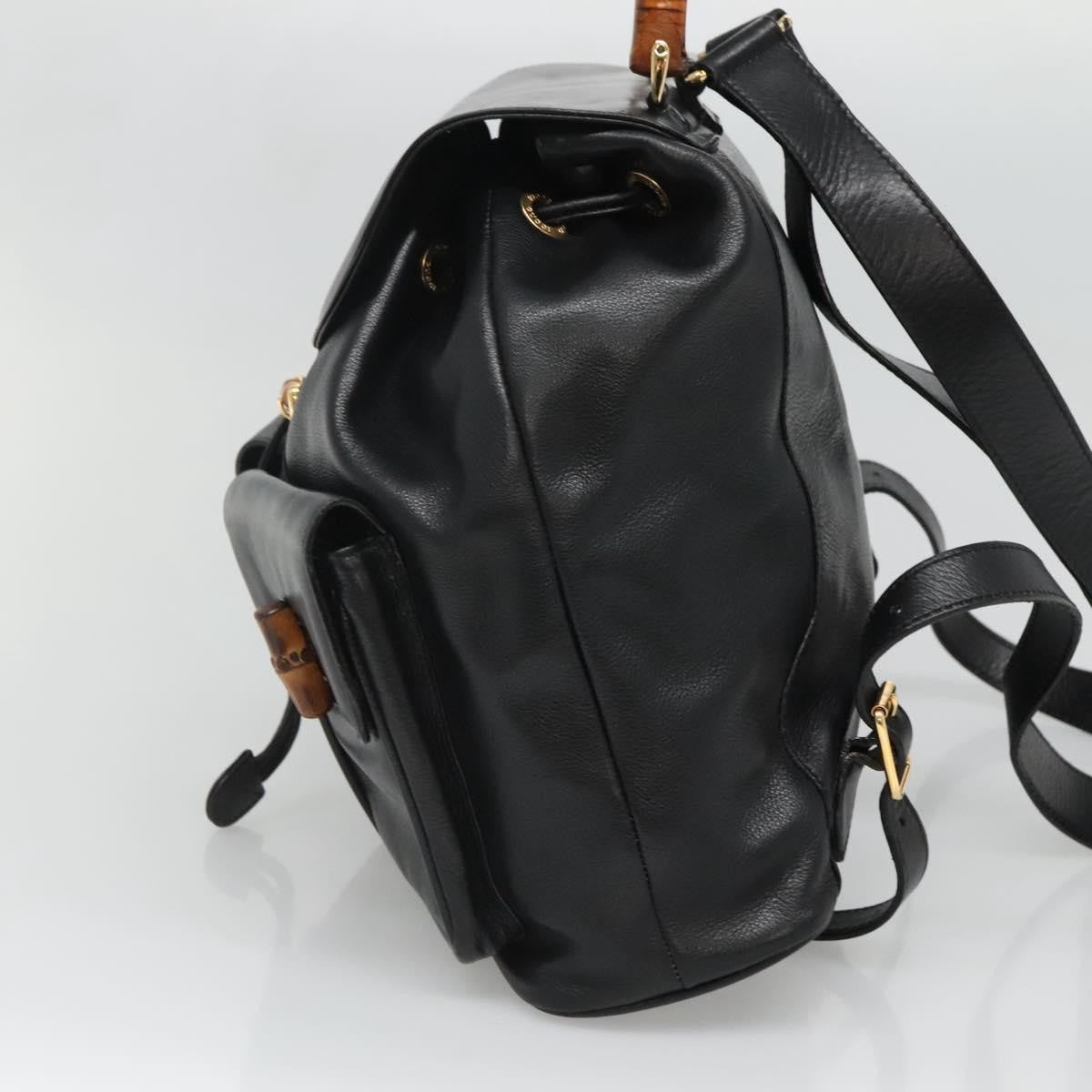 Gucci Vintage Bamboo Backpack Leather Black Leather Backpack Bag (Authentic Pre-Loved)
