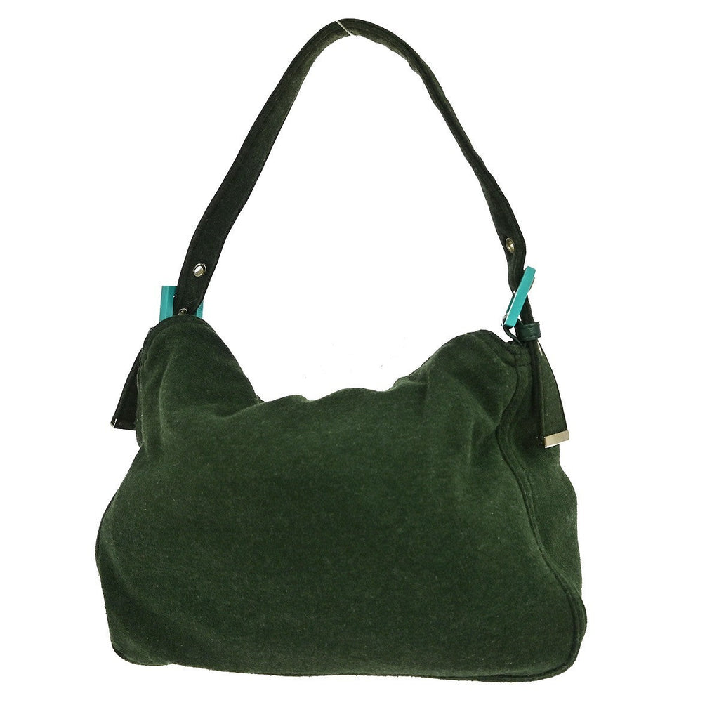 Fendi Vintage Flap Shoulder Bag Zucchino Canvas With Leather Green Canvas Handbag (Authentic Pre-Loved)