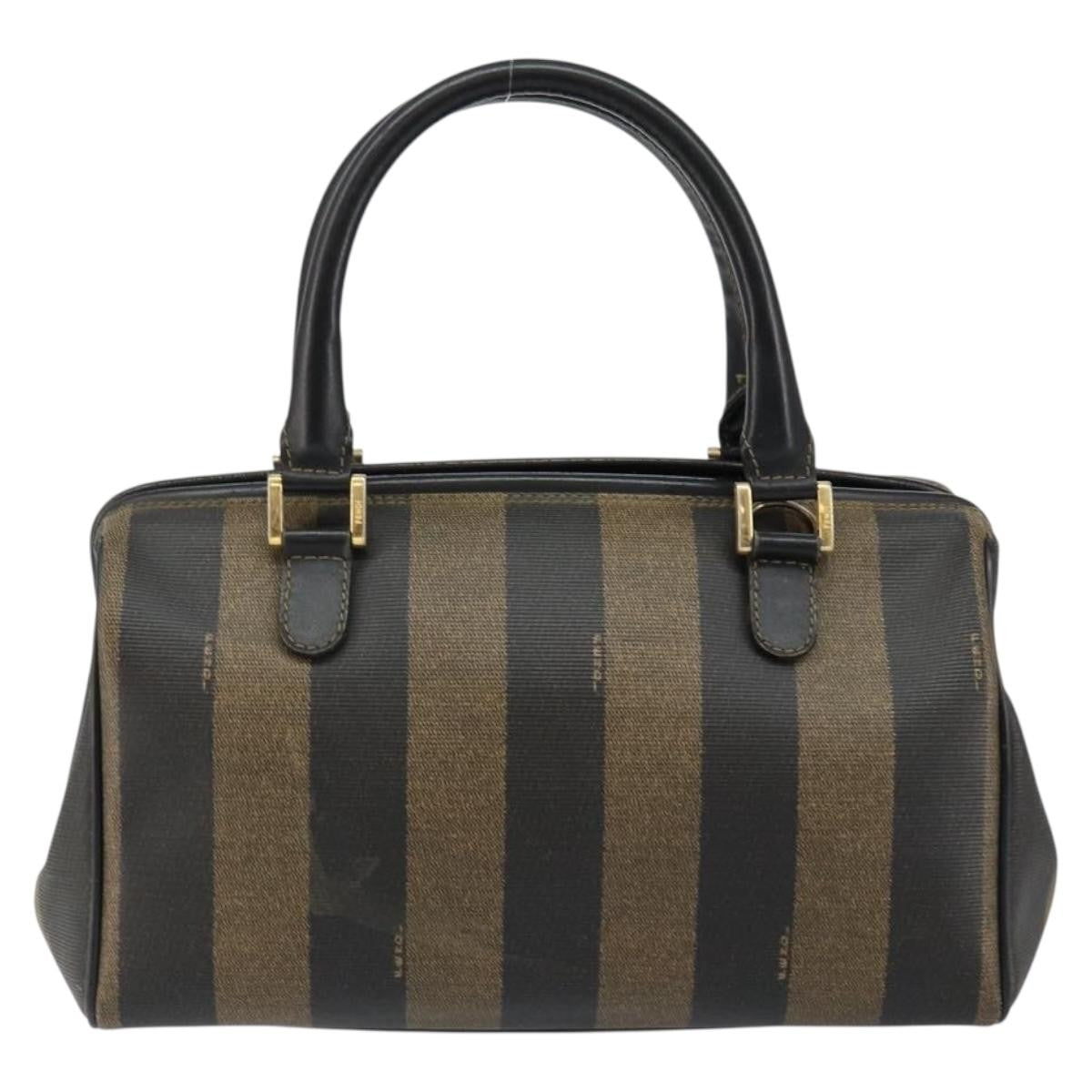 Fendi Vintage Pequin Boston Bag Coated Canvas Black Canvas Bag (Authentic Pre-Loved)