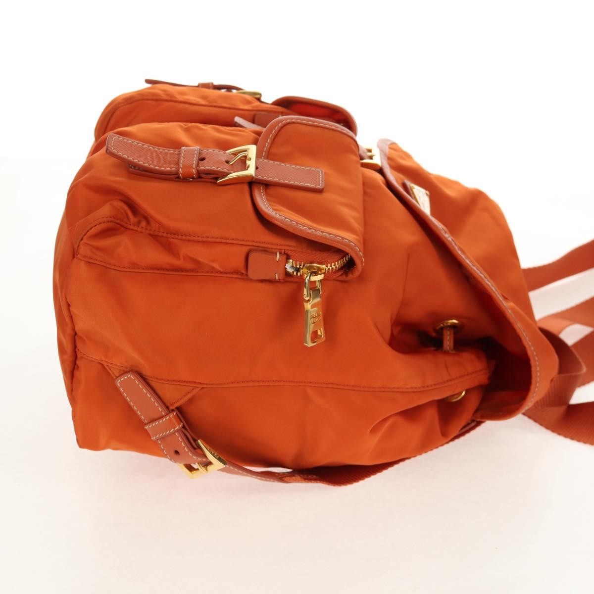 Prada Vela Double Front Pocket Backpack Tessuto With Saffiano Leather Orange Nylon Backpack Bag (Authentic Pre-Loved)