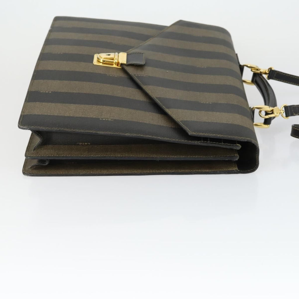 Fendi Vintage Pequin Briefcase Bag Coated Canvas Brown Canvas Briefcase Bag (Authentic Pre-Loved)