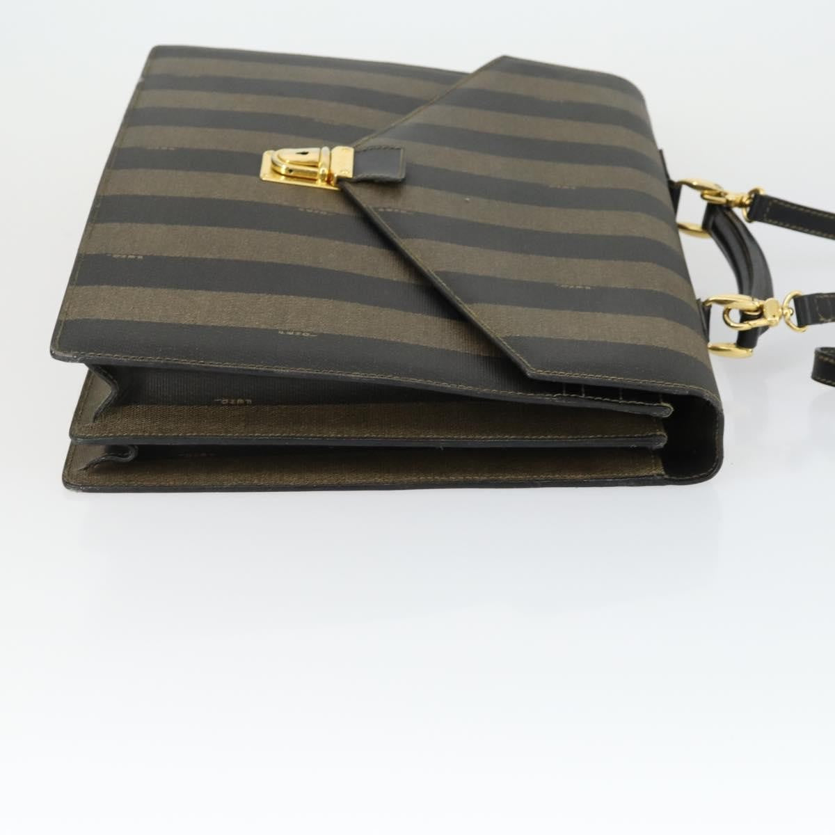 Fendi Vintage Pequin Briefcase Bag Coated Canvas Brown Canvas Briefcase Bag (Authentic Pre-Loved)