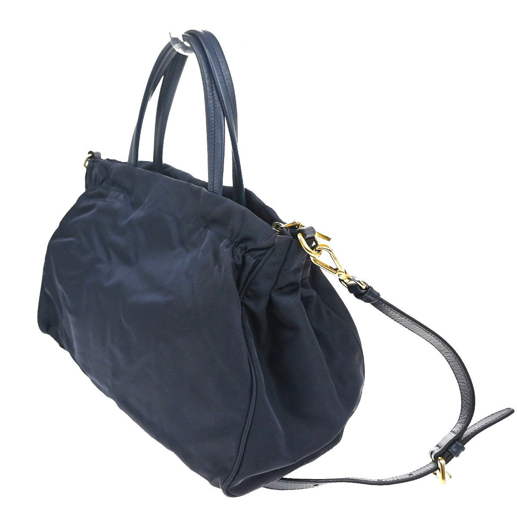 Prada Zip Convertible Shopping Tote Tessuto With Saffiano Leather Navy Nylon Handbag (Authentic Pre-Loved)