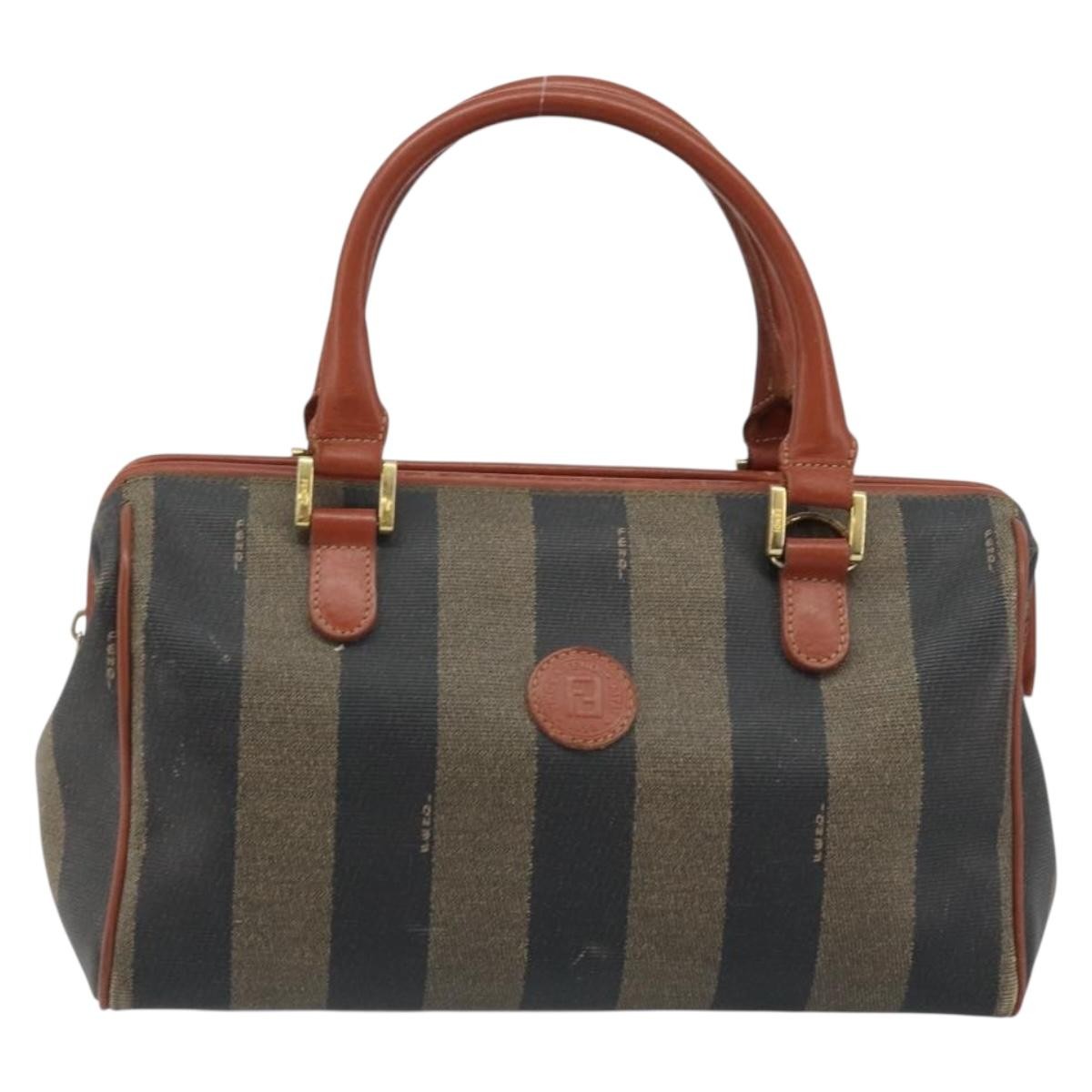 Fendi Vintage Pequin Convertible Boston Bag Coated Canvas Brown Canvas Handbag (Authentic Pre-Loved)