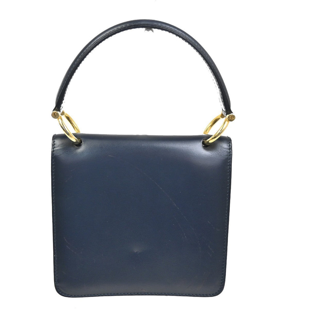 Celine Gancini Handbag Leather Navy Leather Handbag (Authentic Pre-Loved)