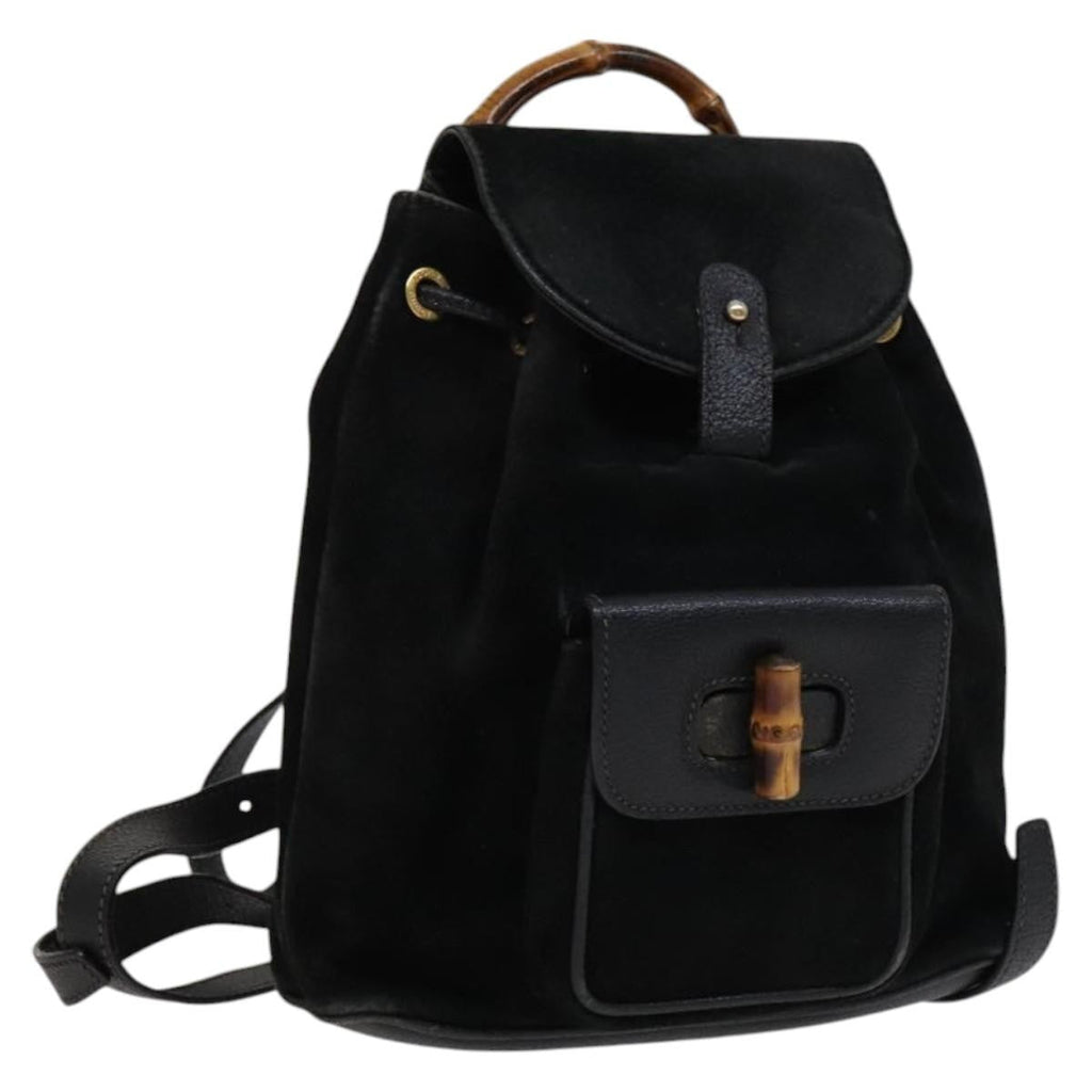 Gucci Gucci Bamboo Backpack Daim Black Suede Backpack Bag (Authentic Pre-Loved)