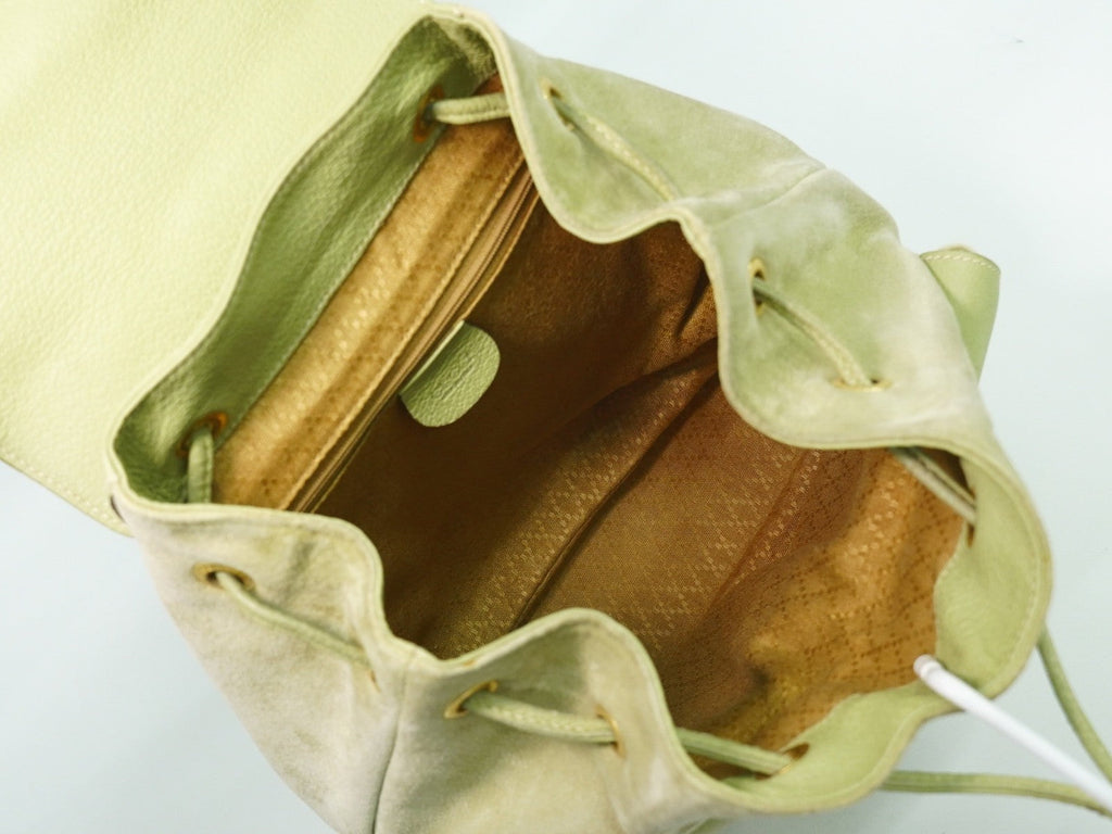 Gucci Vintage Bamboo Backpack Suede Green Suede Backpack Bag (Authentic Pre-Loved)