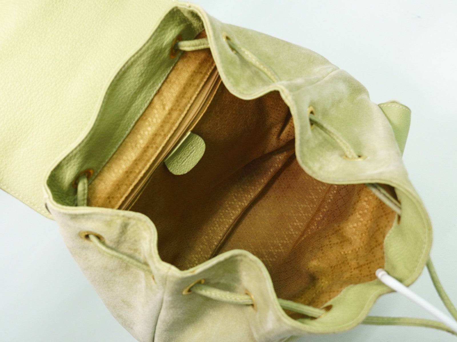 Gucci Vintage Bamboo Backpack Suede Green Suede Backpack Bag (Authentic Pre-Loved)