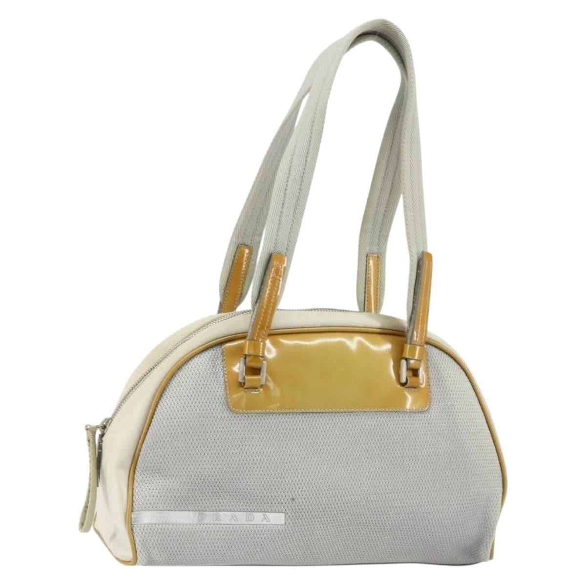 Prada Vintage Zip Handbag Tessuto Silver Nylon Handbag (Authentic Pre-Loved)