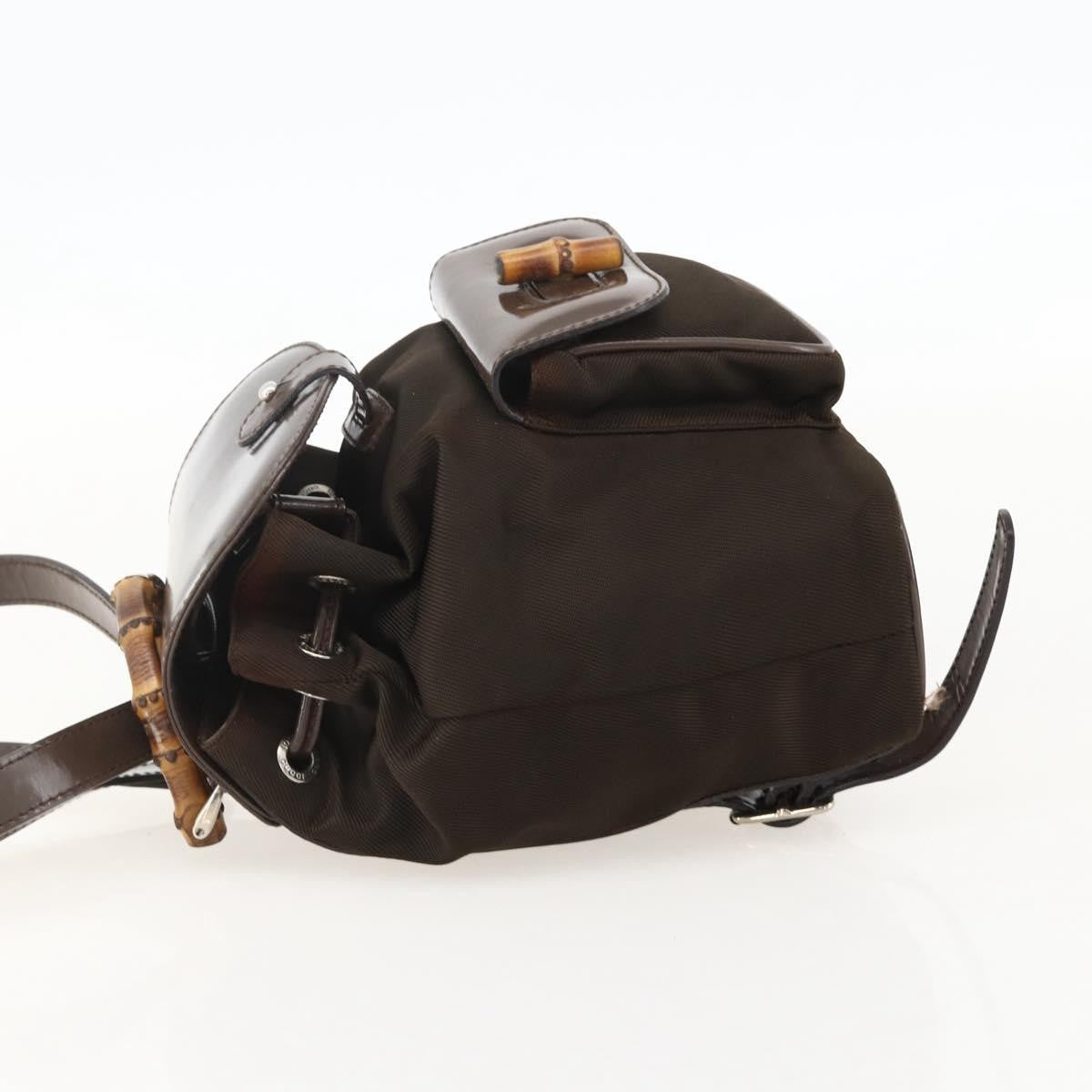 Gucci Vintage Bamboo Backpack Nylon And Patent Leather Brown Nylon Backpack Bag (Pre-Loved)