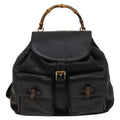 Gucci Vintage Bamboo Backpack Leather Black Leather Backpack Bag (Authentic Pre-Loved)