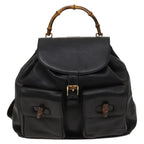 Gucci Vintage Bamboo Backpack Leather Black Leather Backpack Bag (Authentic Pre-Loved)