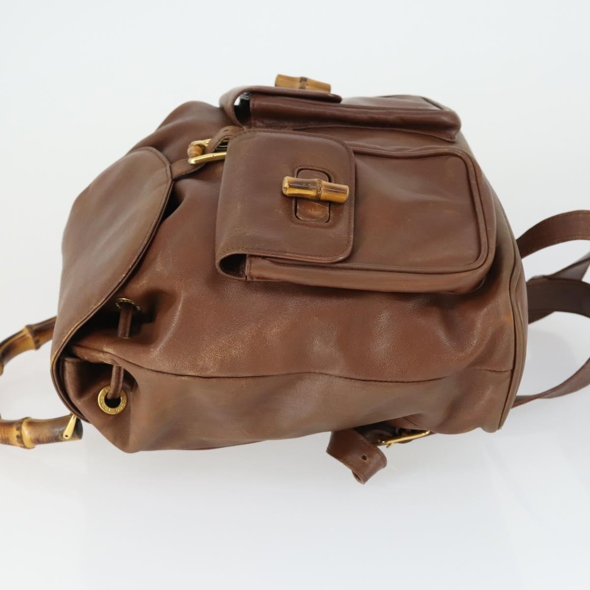 Gucci Vintage Bamboo Backpack Leather Brown Leather Backpack Bag (Authentic Pre-Loved)