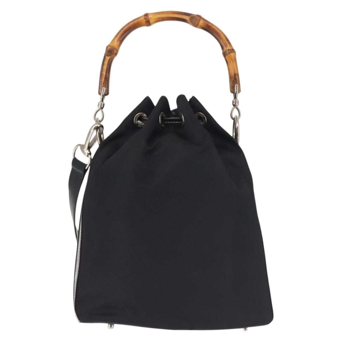 Gucci Vintage Bamboo Bucket Bag Nylon And Leather Black Nylon Bag (Authentic Pre-Loved)