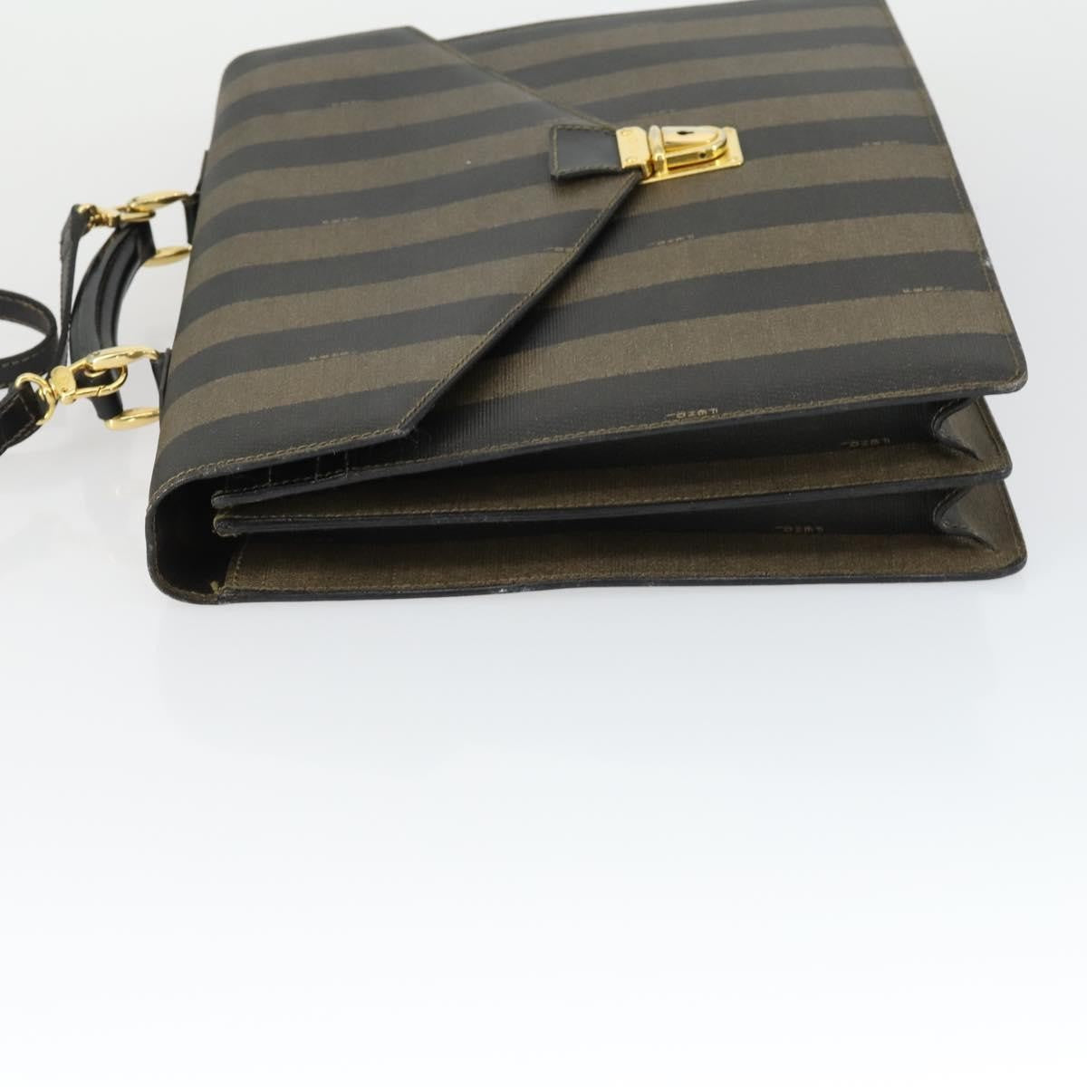 Fendi Vintage Pequin Briefcase Bag Coated Canvas Brown Canvas Briefcase Bag (Authentic Pre-Loved)