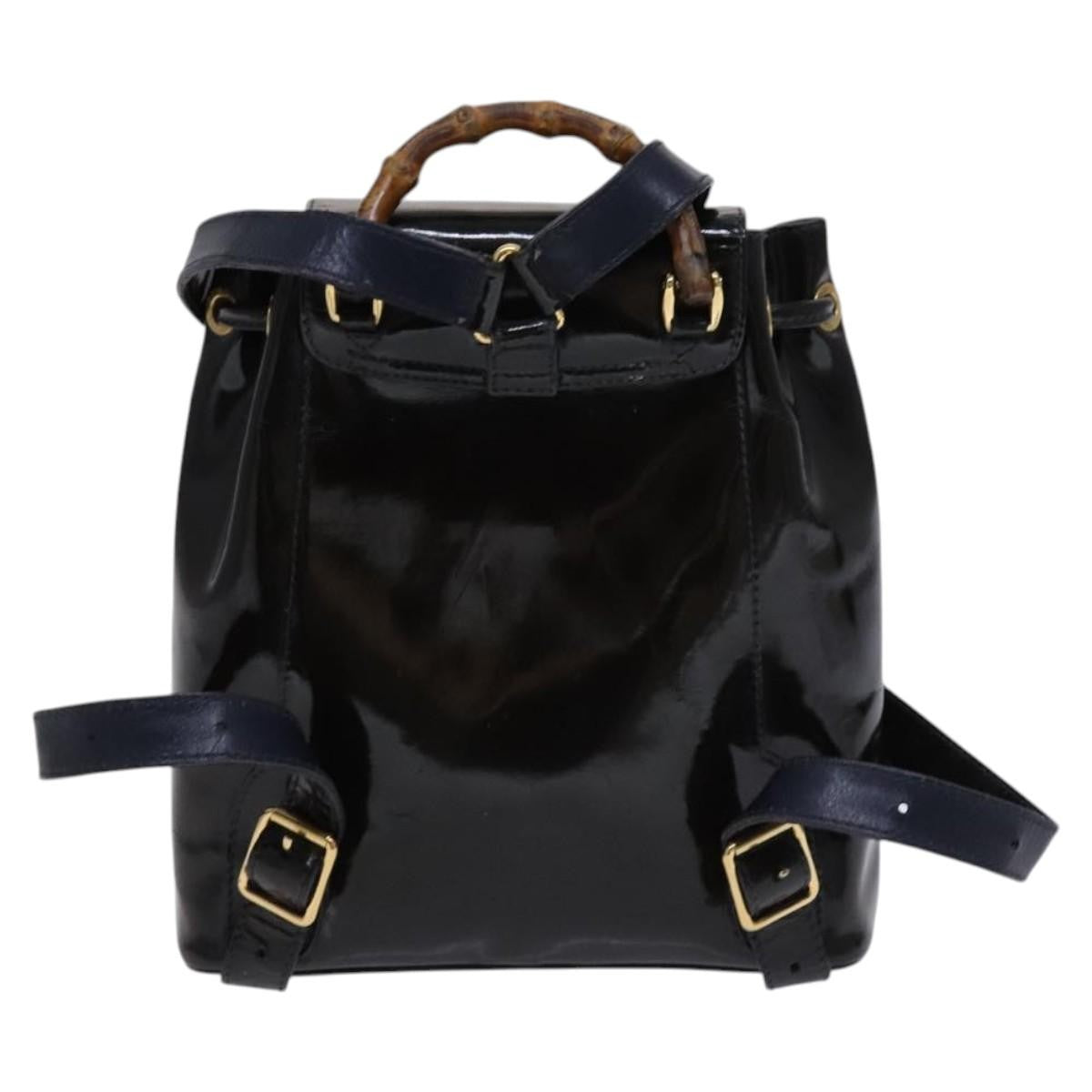 Gucci Vintage Bamboo Backpack Patent Black Patent_Leather Backpack Bag (Authentic Pre-Loved)