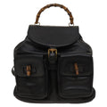 Gucci Vintage Bamboo Backpack Leather Black Leather Backpack Bag (Authentic Pre-Loved)
