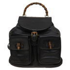 Gucci Vintage Bamboo Backpack Leather Black Leather Backpack Bag (Authentic Pre-Loved)
