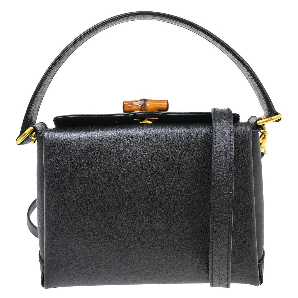 Gucci Vintage Convertible Bamboo Box Crossbody Bag Leather Black Leather Handbag (Pre-Loved)
