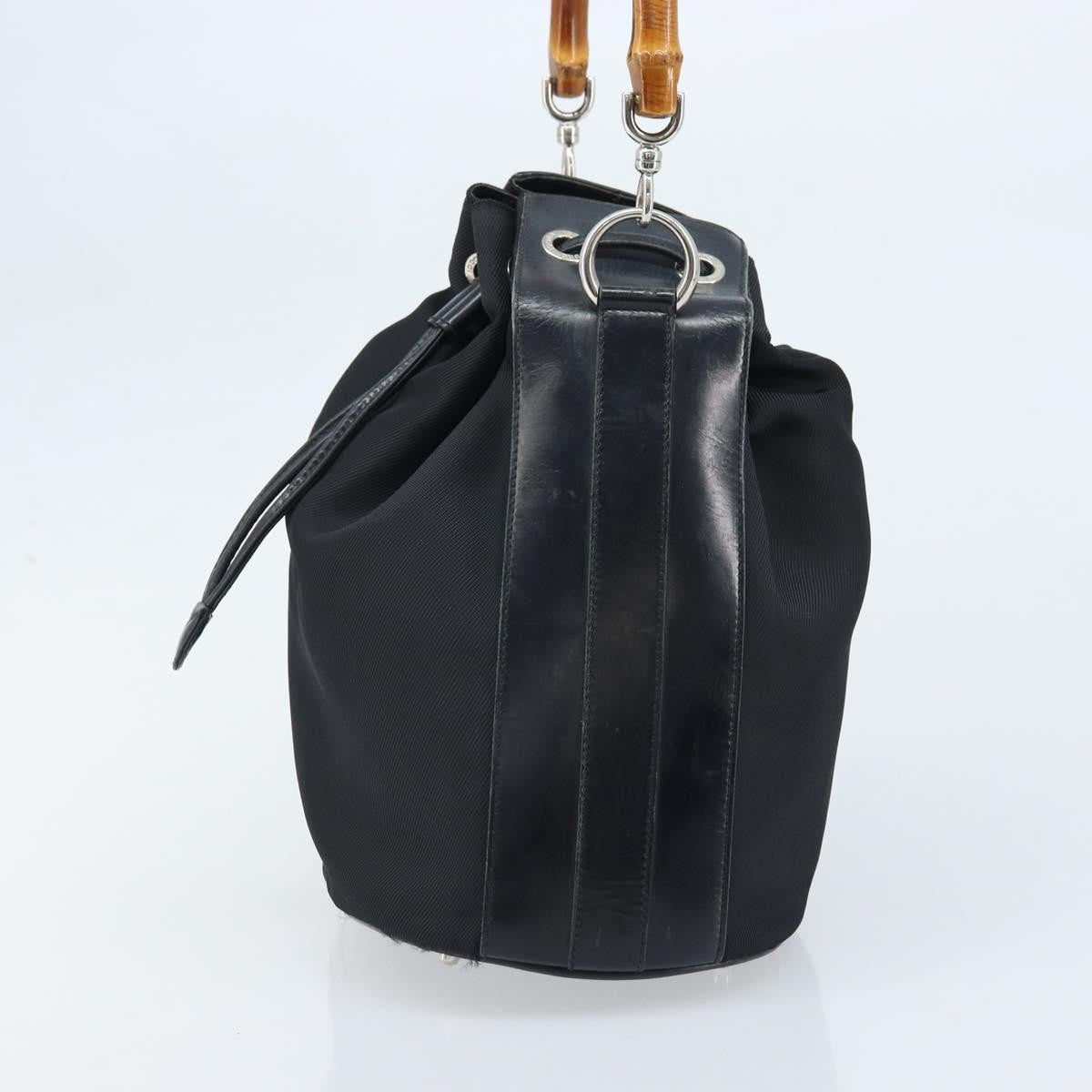 Gucci Vintage Bamboo Bucket Bag Nylon And Leather Black Nylon Handbag (Authentic Pre-Loved)