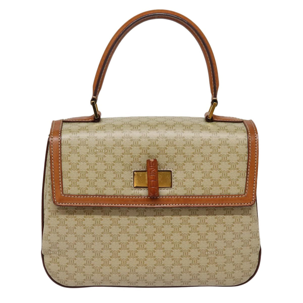 Celine Vintage Convertible Top Handle Bag Macadam Coated Canvas Beige Canvas Handbag (Authentic Pre-Loved)