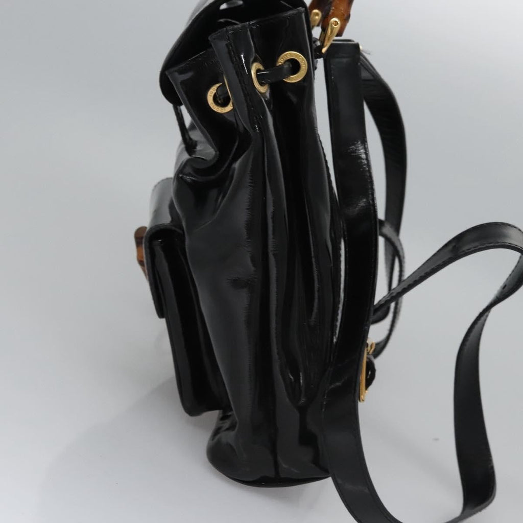 Gucci Vintage Bamboo Backpack Patent Black Patent_Leather Backpack Bag (Authentic Pre-Loved)
